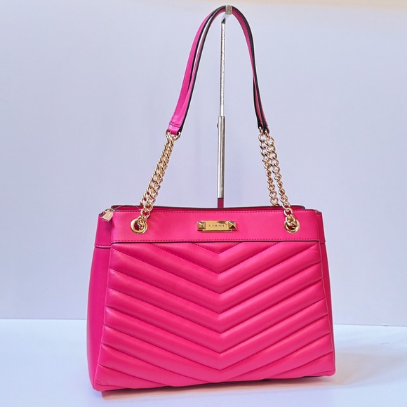 Michael Kors Whitney Medium Tote Shoulder Bag Qulited Stripe Electric Pink - Picture 7 of 16